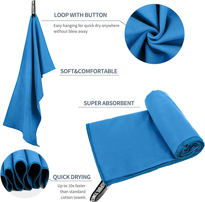 Microfiber Travel Towel, Soft Lightweight Quick Dry Towel, Super Absorbent Compact Travel & Sports & Beach Towels for Camping, Backpack, Gym, Swimming, Yoga, Hiking (XS:12"×24" -Blue)