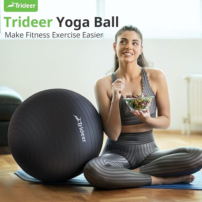 Trideer Yoga Ball Exercise Ball for Working Out, 5 Sizes Gym Ball, Birthing Ball for Pregnancy, Swiss Ball for Physical Therapy, Balance, Stability, Fitness, Office Ball Chair, Quick Pump Included