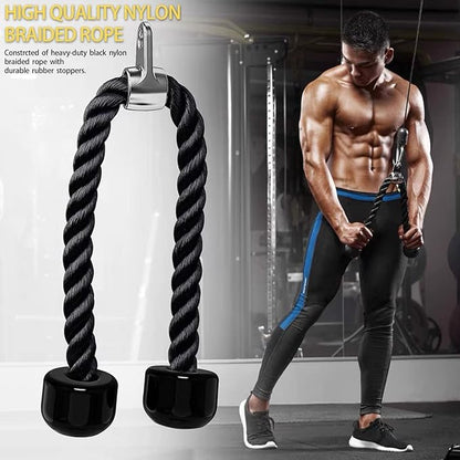 Tricep Rope Cable Machine Attachment,Triceps Pull Down Rope LAT Pulldown Attachments, Home Gym Accessories Set with Gym Handles, Ankle Straps, Exercise Tricep Bar.