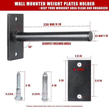 SYL Fitness Wall Mounted Weight Plate Holder, Wall Weight Storage Rack Available in 1" and 2"