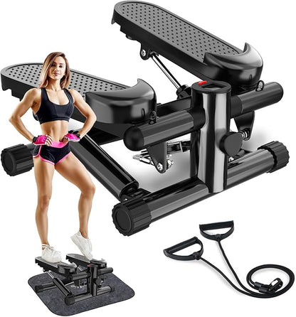 Mini Stair Steppers for Exercise at Home: Full Body Workout Equipment with Resistance Bands - Twist Cardio Stepping Machine with 330lbs Weight Capacity - Women Fitness Step Climber with LCD Monitor