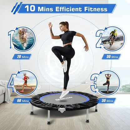 BCAN 40/48" Foldable Mini Trampoline Max Load 330lbs/440lbs, Fitness Rebounder with Adjustable Foam Handle, Exercise Trampoline for Adults Indoor/Garden Workout