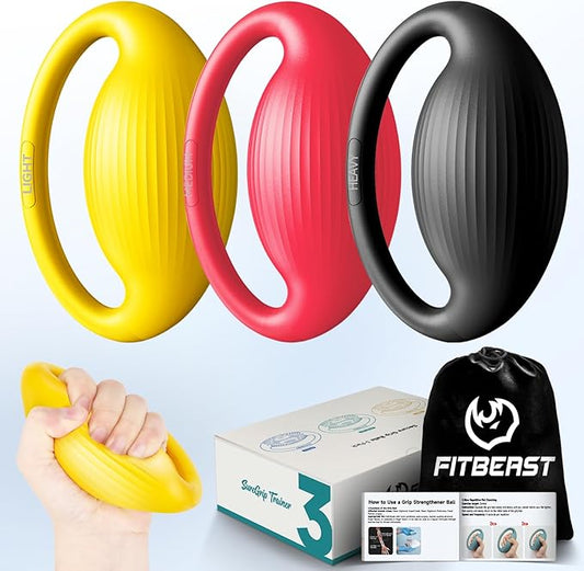 FitBeast Hand Exercise Balls - 3 Resistance Levels Stress Balls for Adults, Squeeze Balls for Hand Therapy, Rehabilitation, Arthritis, Muscle Building, Ideal for Seniors, Athletes, Musicians