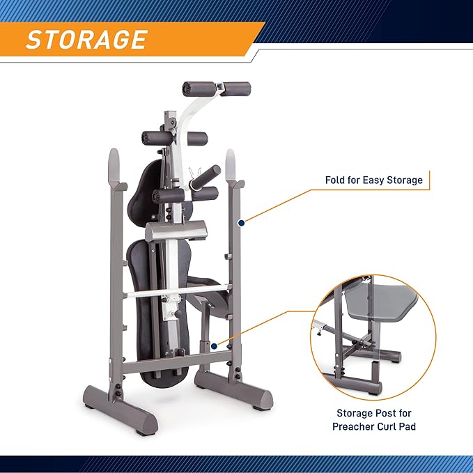 MARCY Adjustable Weight Bench - Incline, 600 lbs Capacity, Foldable, Alloy Steel Frame, Full Body Workout - MWB-20100