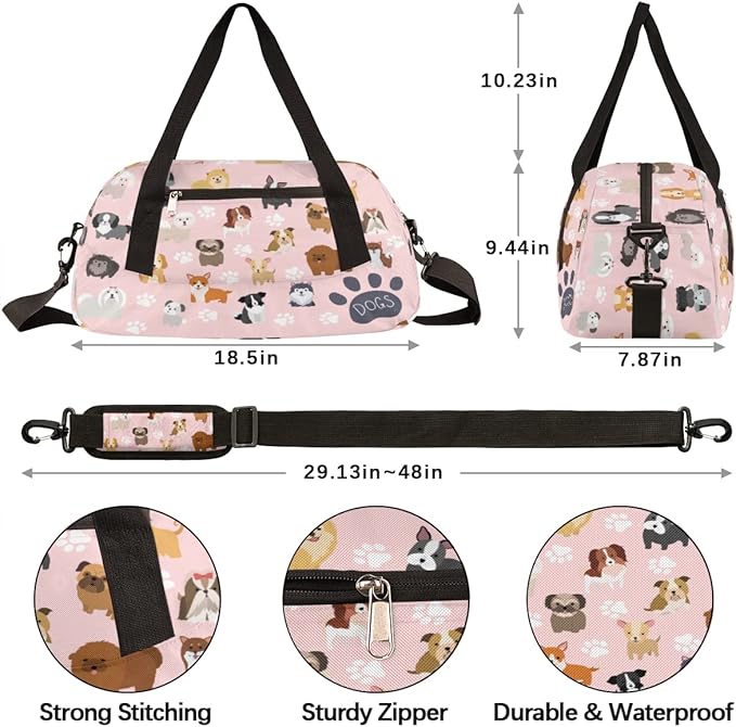 Pink Dog Cute Paw Print Gym Bag for Women Men, Small Travel Duffel Bag for Sports Getaway Overnight Bag Lightweight Weekender Bags Workout Bag Dance Bag for Boys Girls Kids Teens