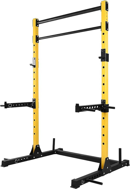 HulkFit Multi-Functional Adjustable Pro Series Squat Stand Squat Rack Power Cage Strength Training Exercise Equipment for Home Gym with 2 Pull Up Bar for Bench Press, Squats, and Deadlifts - Multicolor