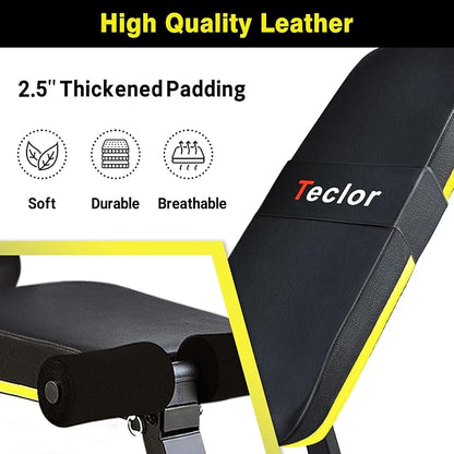 Teclor Adjustable Weight Bench, Foldable Workout Benches for Home Gym, 10 Backrest Position Exercise Bench for Strength Training, Upgraded Thickened Steel Support Max Capacity 700LBs