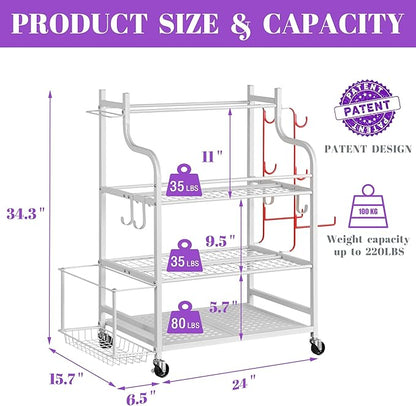 Mythinglogic Yoga Mat Storage Racks,Home Gym Storage Rack for Dumbbells Kettlebells Foam Roller, Yoga Strap and Resistance Bands, Workout Equipment Storage Organizer With Hooks and Wheels