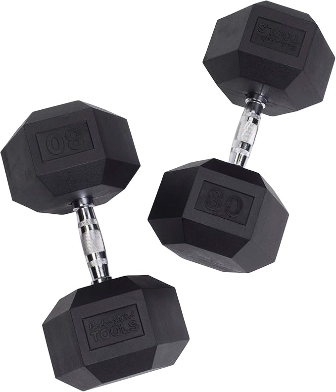 Body-Solid Rubber Coated Hexagon Dumbbells, Hand Weights For Men and Women, Weights Dumbbell for Strength Training, Body Building Home Gym Training Gear