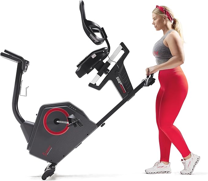 Sunny Health & Fitness Programmable 16 Levels Electro-Magnetic Resistance Recumbent Exercise Bike with 24 Pre-Build Workouts and 300 lbs Weight Capacity, Optional Bluetooth w/Exclusive SunnyFit App