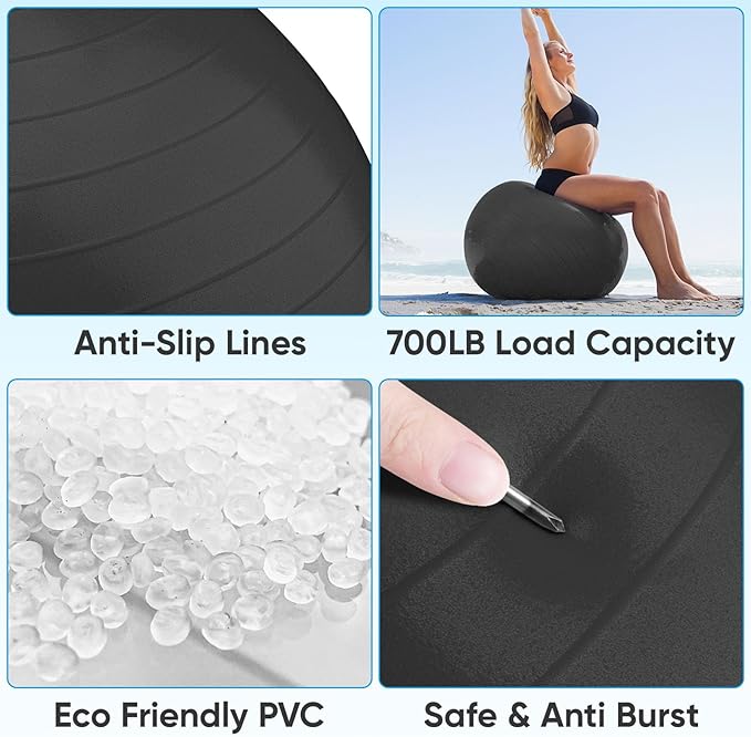 APEXUP Yoga Ball Exercise Ball, Pilates Ball, Anti Slip Stability Ball, Heavy Duty Gym Ball for Fitness, Balance, Core Workout, Physical Therapy