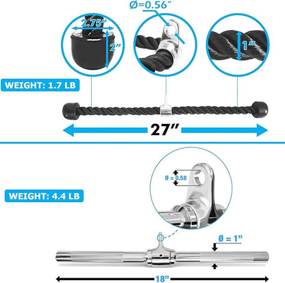 A2ZCARE Combo Tricep Press Down Cable Attachment - Cable Machine Accessories for Home Gym with Multi Option