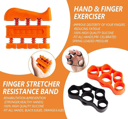 Hand Grip Strengthener Workout Kit (10Pcs) Hands Grip Strength Trainer, Forearm Gripper, Finger Exerciser Stretcher Wrist Ball, Stress Relief Ball for Men and Women, Injury Recovery