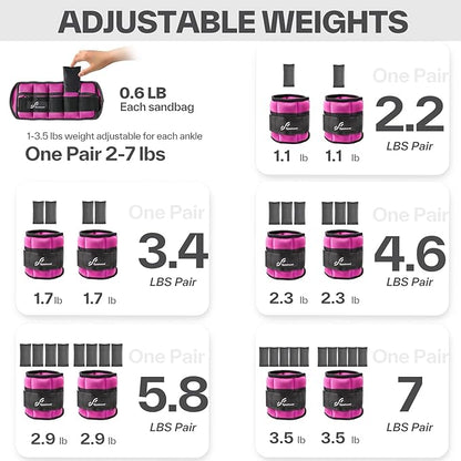 Sportneer Adjustable Ankle Weights for Women and Men 1 Pair of 2 3 4 6 7 LBS Wrist Leg Weights for Yoga Walking Aerobics Gym