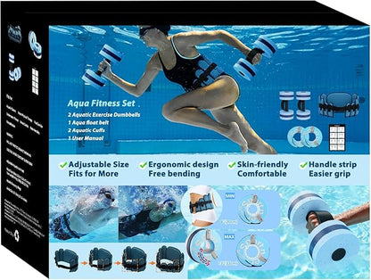 Sportneer Water Aerobics Pool Exercise Equipment New 6-Piece Water Fitness Set Includes High Density Water Weight Swim Belt Water Ankle Weights for Aqua Therapy Pool Fitness Water Exercise