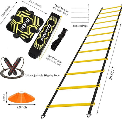 Soccer Agility Training Equipment Set 12 Rung 20Ft Agility 12 Disc 4 Steel