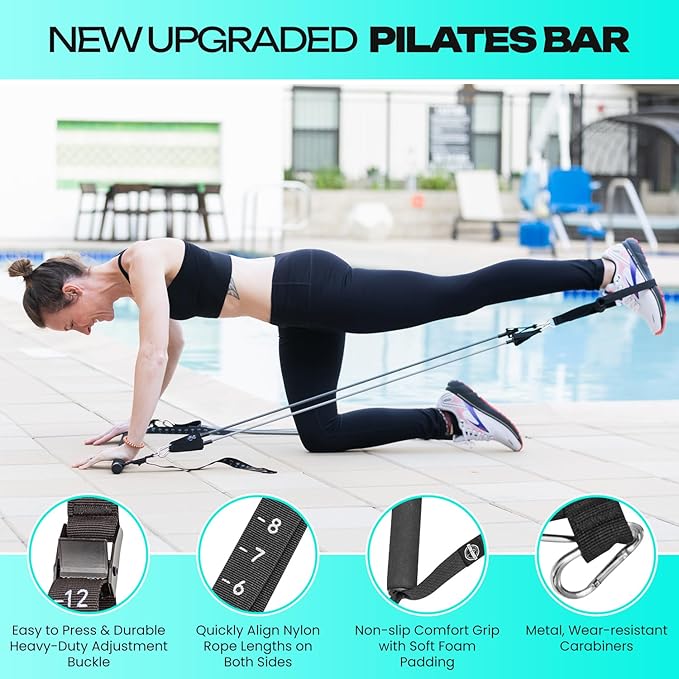 Pilates Resistance Bands with Handles - TPE Pilates Bar Kit with Resistance Bands | Resistance Bands for Workout | Pilates Stretch Bands for Exercise w/30 Day Bible Reading Devotional Plan | Gym Kit