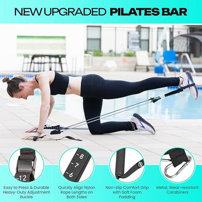 Pilates Resistance Bands with Handles - TPE Pilates Bar Kit with Resistance Bands | Resistance Bands for Workout | Pilates Stretch Bands for Exercise w/30 Day Bible Reading Devotional Plan | Gym Kit