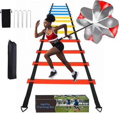 Football Speed Agility Training Set Agility Ladder 12 Sports Cones and Football Kick Trainer Football Training Equipment Footwork Drills for Kids and Adults