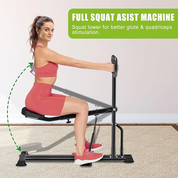 Kipika Squat Machine - Home Gym Workout Equipment for Total-Body Fitness - Low Impact Glute & Leg Cardio Trainer with Ergonomic Multi-Grip Handle - 7 Position Seat Adjustment Durable Steel Construction