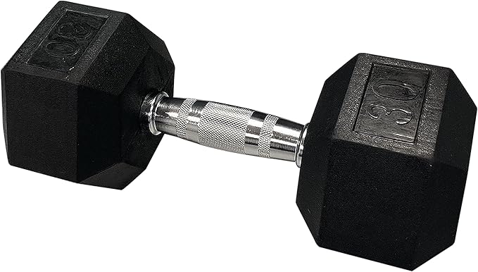 SINGLE Hex Rubber Dumbbell with Metal Handles Exercise Heavy Workout Dumbbells Workout Weights Sold As Singles or Set