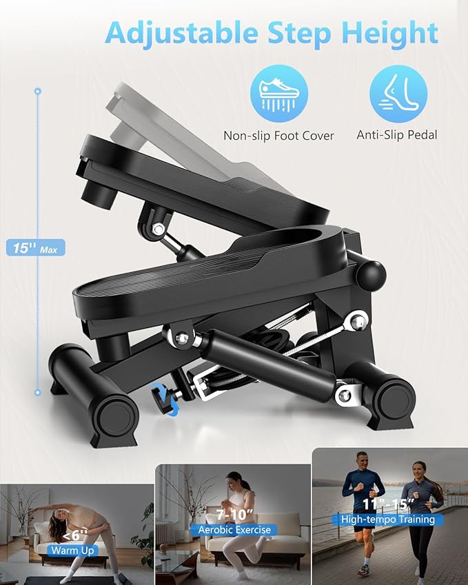 Steppers for Exercise at Home, Mini Stepper with Resistance Bands, Stair Stepper with 300LBS Loading Capacity, Step Fitness Machines with LCD Monitor