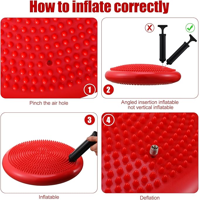 Sotiff 4 Pcs Inflated Wobble Cushion Flexible Wiggle Seat 14” L x 3.2” H Stability Balance Disc with Pump for Sensory Kids Adult Physical Exercise Equipment