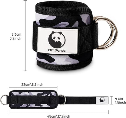 Slim Panda Ankle Strap for Cable Machine,Ankle Cuff for Kickbacks, Booty Hip Abductors,Glute Workouts, Leg Extensions, Curls for Men and Women, Adjustable with Double D-Rings