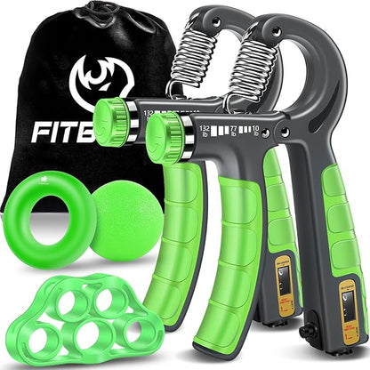 FitBeast Hand Grip Strengthener Workout Kit (5 Pack), 2 Forearm Grip Adjustable Resistance Hand Gripper, Finger Stretcher, Grip Ring & Stress Relief Grip Ball for Athletes