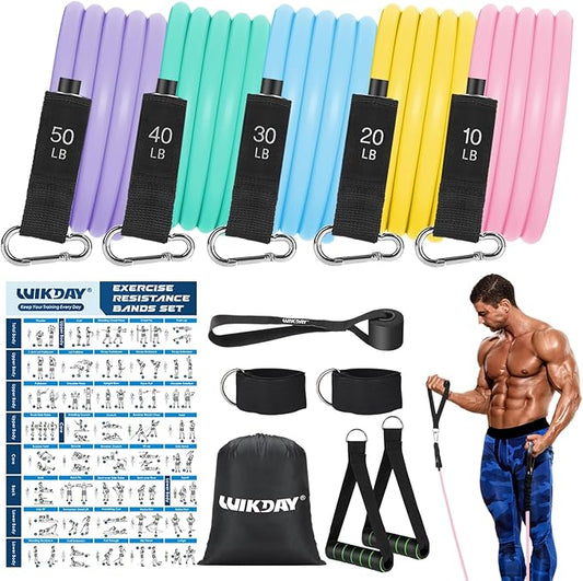 Exercise Resistance Bands with Handles for Working Out, 150/200/250/300 lbs Workout Bands Set with Door Anchor for Physical Therapy, Yoga, Pilates