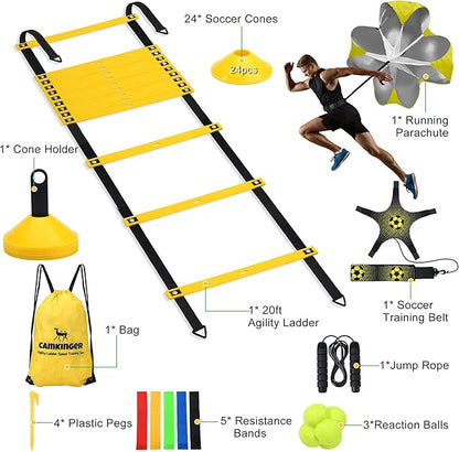 Agility Ladder Agility Training Equipment Set-20ft Speed Ladder/Running Parachute/24 Soccer