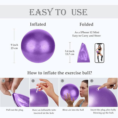 Small Pilates Ball, Therapy Ball, Mini Workout Ball, Core Ball, 9 Inch Small Exercise Ball, Mini Bender Ball, Pilates, Yoga, Workout, Bender, Core Training and Physical Therapy, Improves Balance