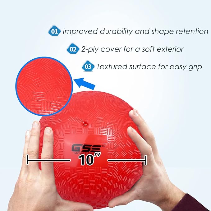 GSE Games & Sports Expert Inflatable Playground Balls, Kickball, Bouncy Dodge Ball, Handball. Great for 4 Square Ball Games, Gym, Yoga Exercises for Kids and Adults (7/8.5/10in, Several Colors Choice)