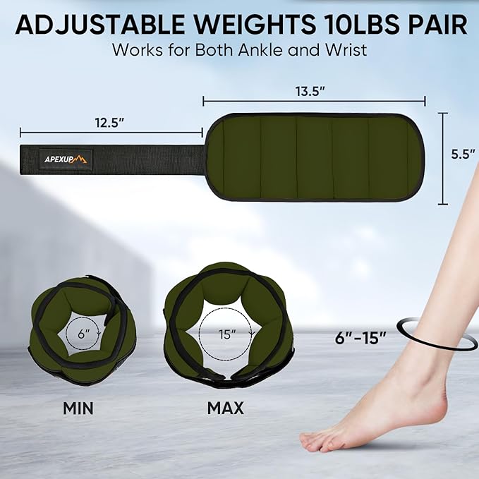 APEXUP 10lbs/Pair Adjustable Ankle Weights for Women and Men, Modularized Leg Weight Straps for Yoga, Walking, Running, Aerobics, Gym