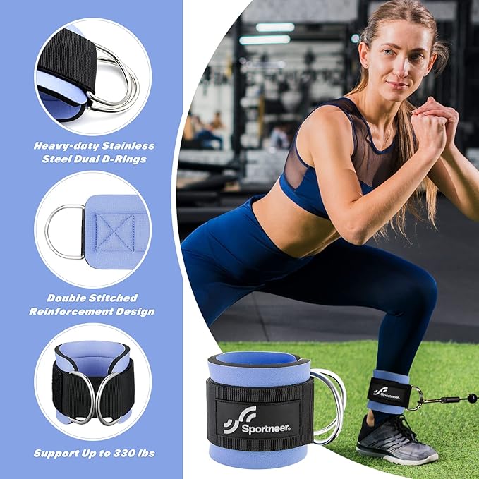 Sportneer Ankle Strap for Cable Machine: Adjustable Ankle Straps (Pair) for Leg Extensions, Booty Hip Abductors, Kickbacks, Glute Workouts in Home and Gym