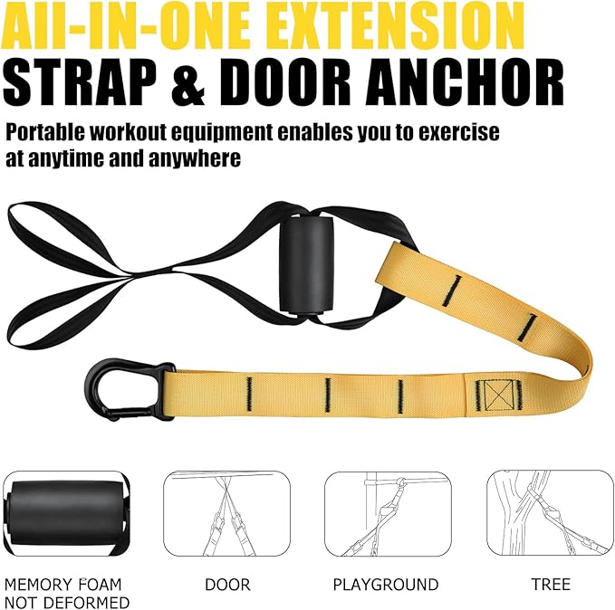 Home Resistance Training Kit, Workout Straps with Handles, Resistance Trainer Exercise Straps for Home Gym, Bodyweight Straps for Indoor & Outdoor, Yellow + Black