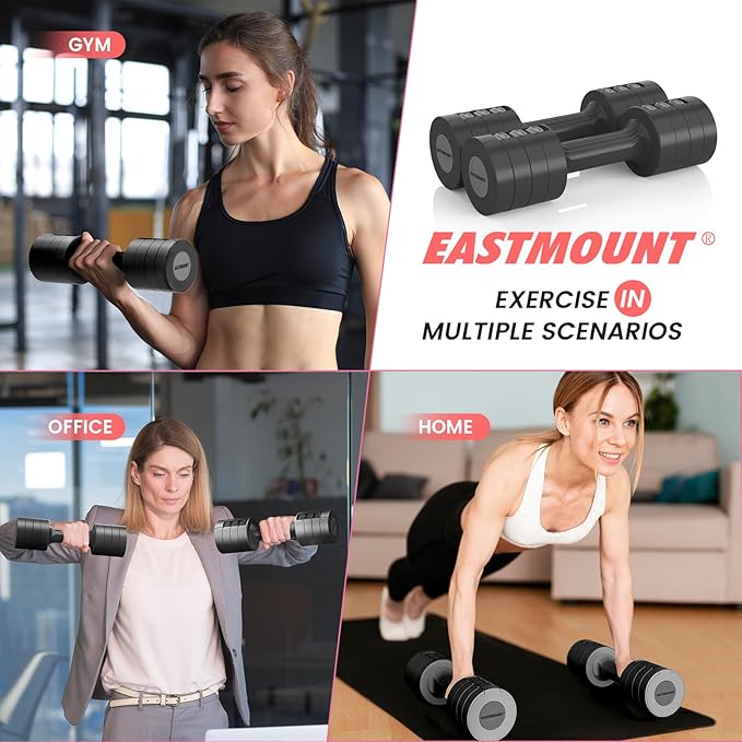 EAST MOUNT Adjustable Dumbbells Set Pair 2 4 6 8 10 Lbs Women Hand Weights 2-5 Lbs Each 6 in 1 Free Weights for Home Gym Exercise Training