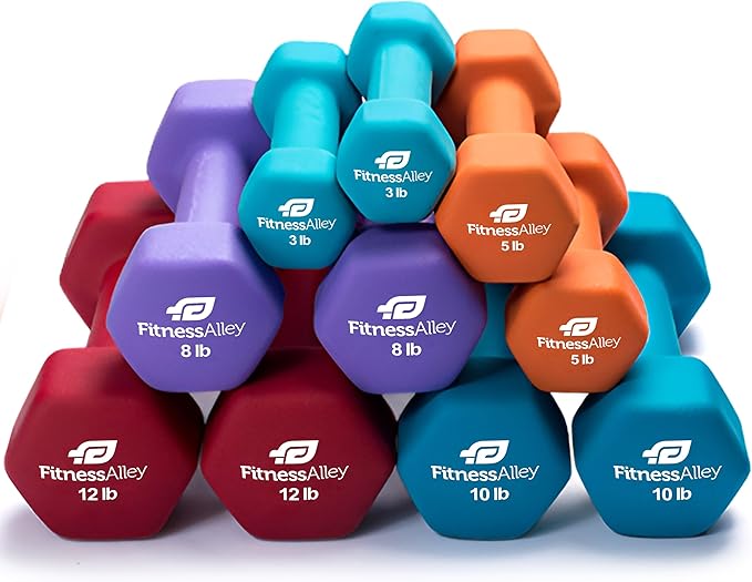 Neoprene Workout Dumbbells - Non Slip, Anti Roll Exercise & Fitness Dumbbells Combo - Hex Shaped Hand weights for Men & Women - Ideal for Home and Gyms training