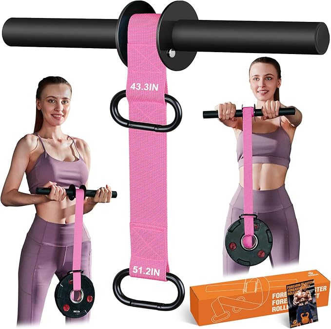 Forearm Strengthener and Wrist Roller, 43.3 inch Or 51.2 inch Ultra Strong Nylon Webbing, Forearm Exerciser with Quick Locking Mechanism, Ideal for Hand, Wrist and Forearm Strength Training