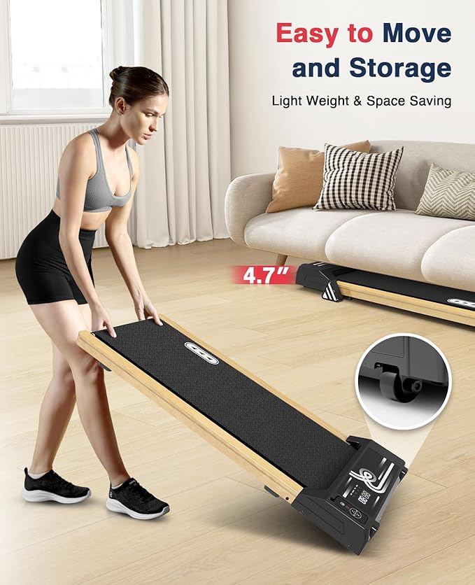 Redliro Walking Pad with Incline Wood - Under Desk Treadmills for Home - Portable Walking Pad Treadmill for Office, Max 265lb Weight Capacity Jogging Machine with Remote Control & LED Monitor.