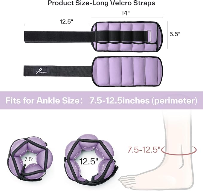 Sportneer Adjustable Ankle Weights 1 Pair 2 4 6 8 10 Lbs Leg Weight Straps for Women Men, Weighted Ankle Weights Set for Gym,Fitness, Workout,Walking, Jogging,1-5 lbs Each Ankle, 1 Pair 2-10 lbs