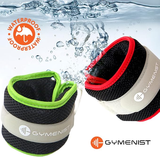 Gymenist Water Proof Ankle Weights With Adjustable Strap Great For Swimming And All Water Sports Activities