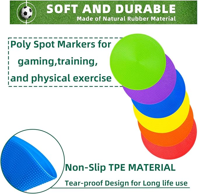 Spot Markers 4.72inch & 10inch Non Slip Rubber Floor Markers Flat Field Cones Poly Dots for Soccer Basketball Sports Speed Agility Training and Drills¡­