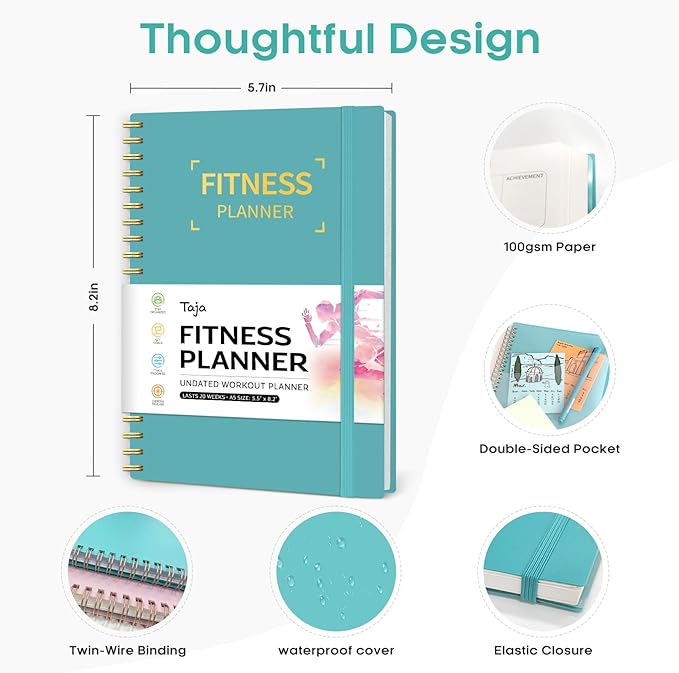 Fitness Workout Journal for Women & Men, A5(5.5" x 8.2") Workout Log Book Planner for Tracking, Progress, and Achieving Your Wellness Goals-Blue