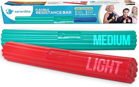 Serenilite Flexible Resistance Bar, Grip Strength Trainer, Resistance Band, Forearm Exerciser Workout, Flexible Bar for Tennis Elbow, Golfers Elbow, Physical Therapy, Pain Relief, Tendonitis, Recovery