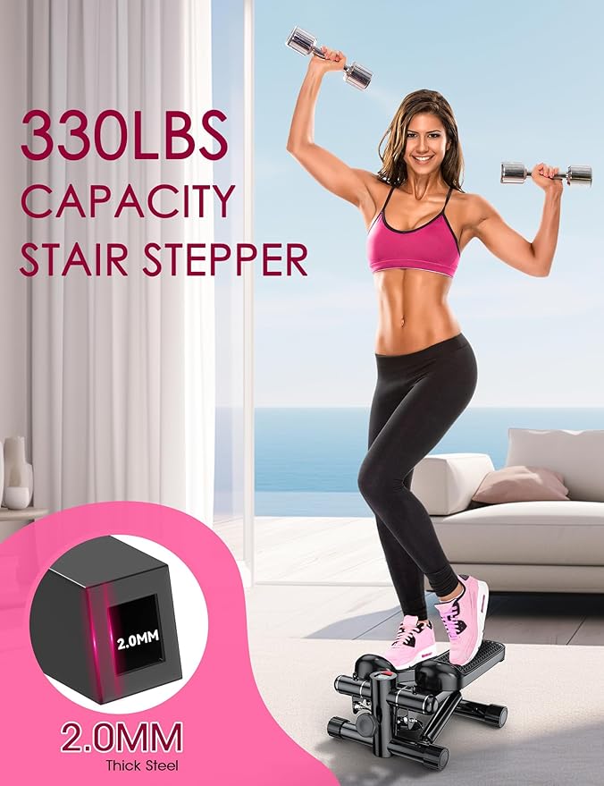 Steppers for Exercise at Home, KitGody Mini Stepper with Resistance Bands, Stair Stepper with 330LBS Capacity, Adjustable Height Fitness Stepper Machine for Full Body Workout