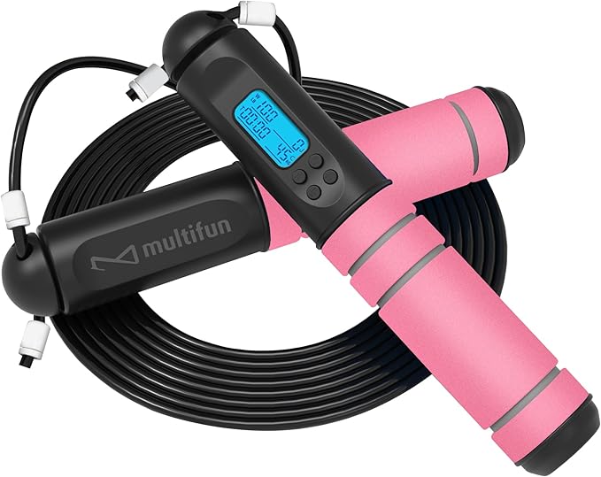 Jump Rope, multifun Speed Skipping Rope with Calorie Counter, Adjustable Digital Counting Jump Rope with Ball Bearings and Alarm Reminder for Fitness, Crossfit, Exercise, Workout, Boxing, MMA, Gym