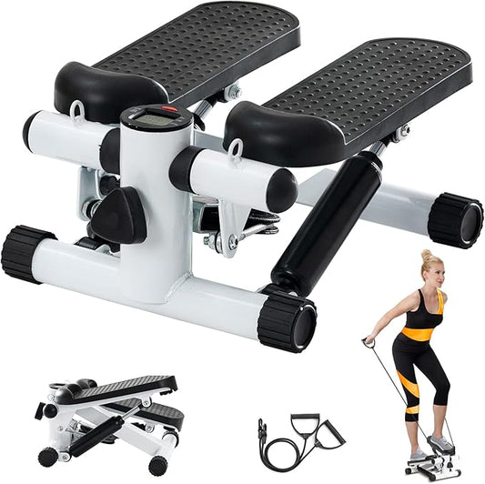 Mini Stepper with Resistance Band, Portable Stair Stepper with Calories Count, Exercise Stepping Machine for Exercise Fitness Office Home Workout Equipment