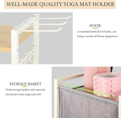 Yoga Mat Storage Rack Home Gym Equipment Workout Equipment Storage Organizer Yoga Mat Holder for Yoga Mat Foam Roller Dumbbells Kettlebells Resistance Bands and More Gym Accessories Women Men