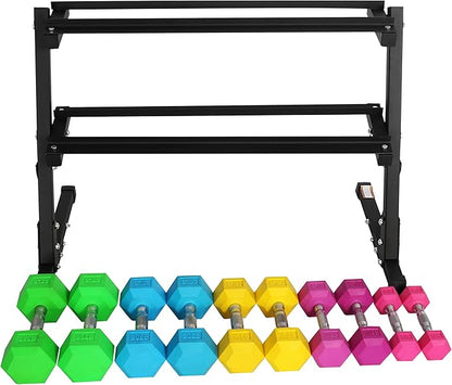 Signature Fitness Colored Rubber Coated Hex Dumbbell Weight Set,Multiple Packages